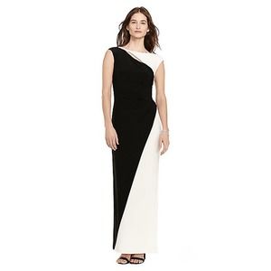 Lauren Ralph Lauren Evening LRL Colorblock Jersey Black White Gown Size 16